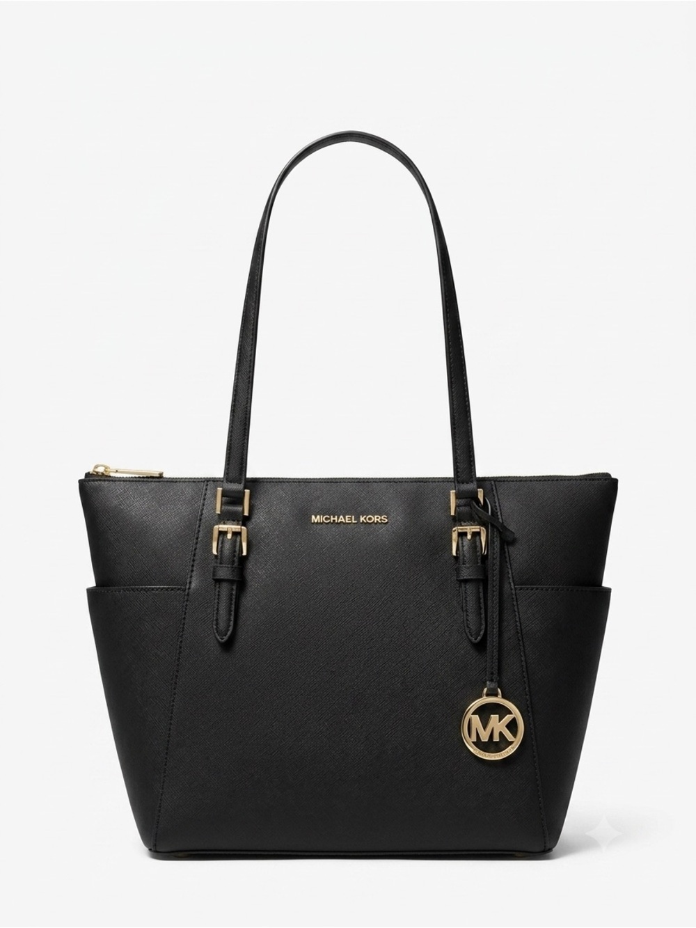 NWT Michael Kors Charlotte Large Zip Top Leather Tote Bag Black MK⁠
